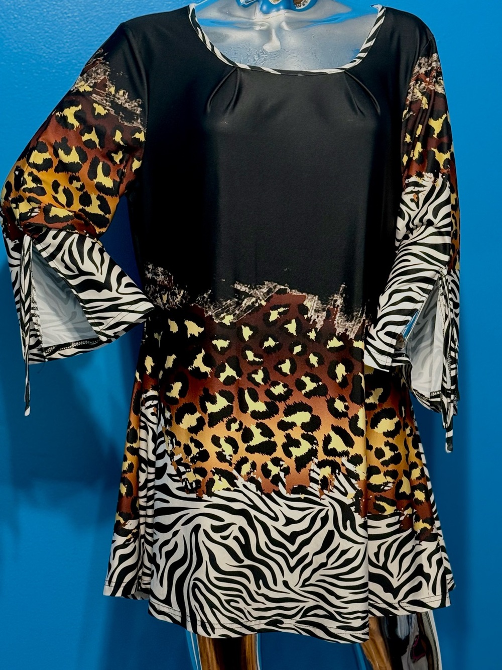 Lily Black, Brown and Cream Mixed Animal-Print Midi Dress